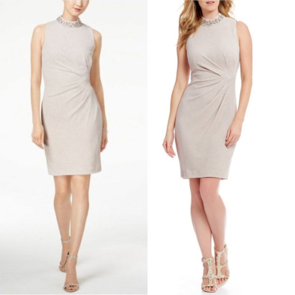 Vince Camuto Embellished Neckline Ruched Sheath Dress
